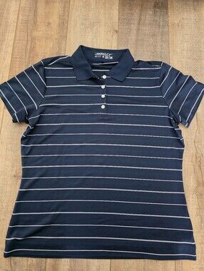 Nike Golf Women's Navy and White Striped Polo Shirt, Size Large (12/14)